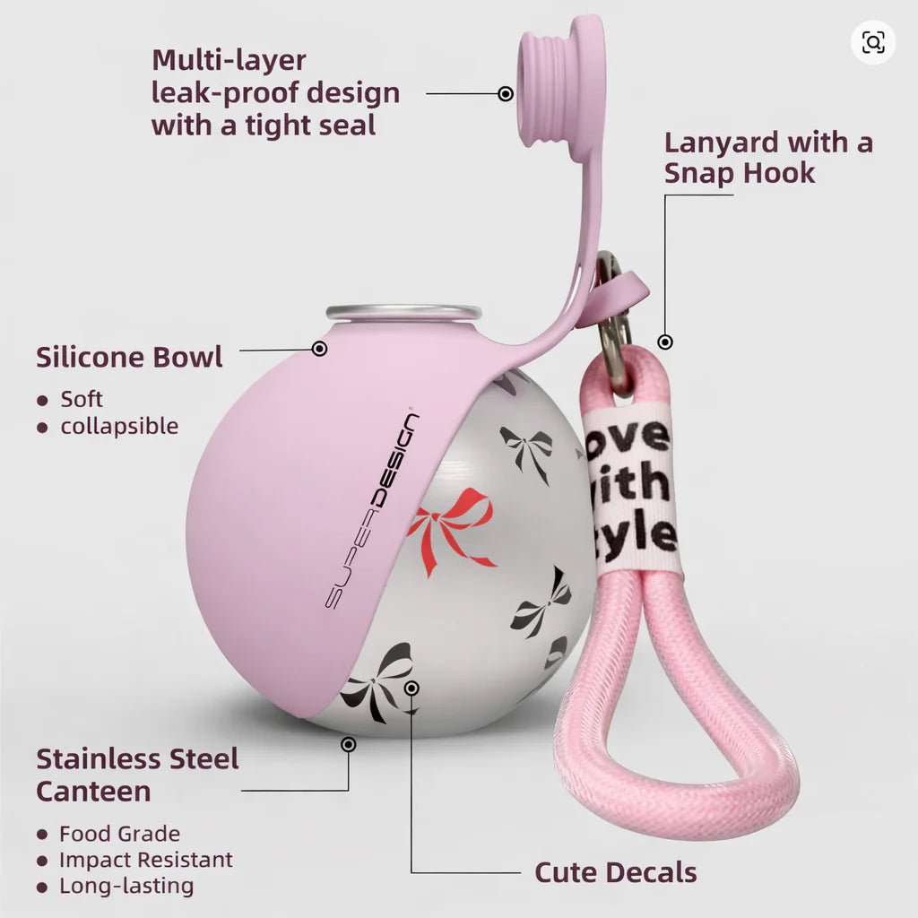 Portable Pet Travel Water Bottle & Bowl - Stainless Steel