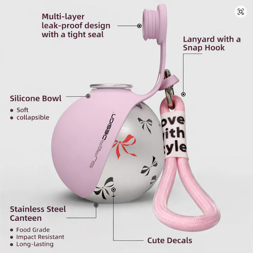 Portable Pet Travel Water Bottle & Bowl - Stainless Steel